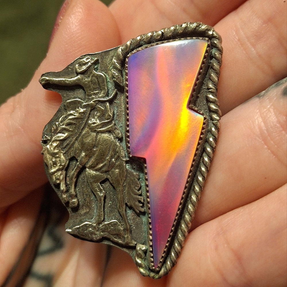 Lightning Bolt Bronco Unicoron Opal Ring NFR Cowgirl Rodeo 6.5-7 Western - Picture 3 of 9